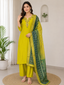 Parrot Green Roman Silk Handwork Suit Set