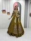 Mehndi Color Embroidered Designer Lehenga Set