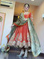 Rust Orange Embroidered Anarkali Gown Set with CN Silk Dupatta