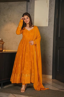 Georgette Embroidered Anarkali Suit Set
