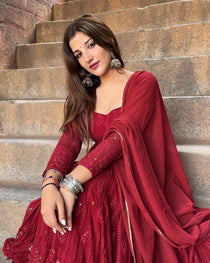 Georgette Embroidered Anarkali Suit Set