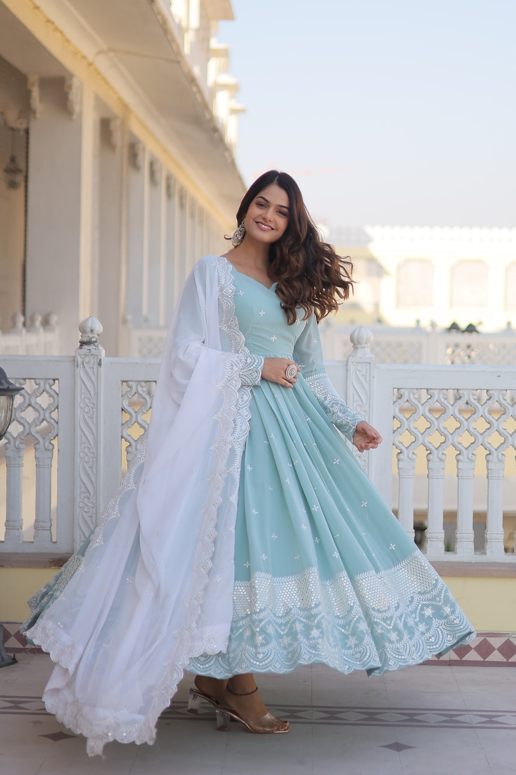 Stunning Sky Blue Color Georgette Anarkali Gown Main image