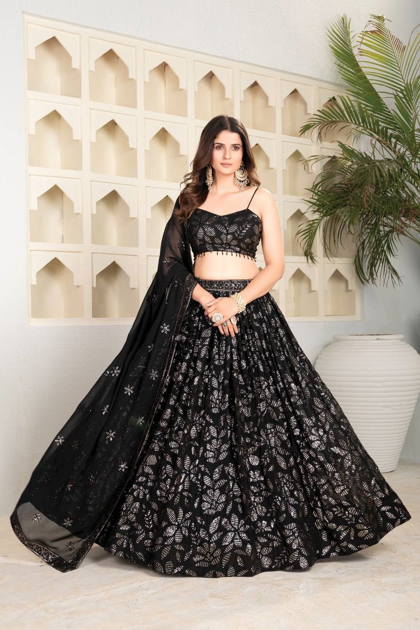 Premium Quality Black Color Faux Blooming Traditional Lehenga Choli Main image