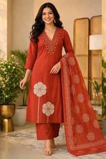 Pure Cotton Embroidered Mirror Work Suit Set