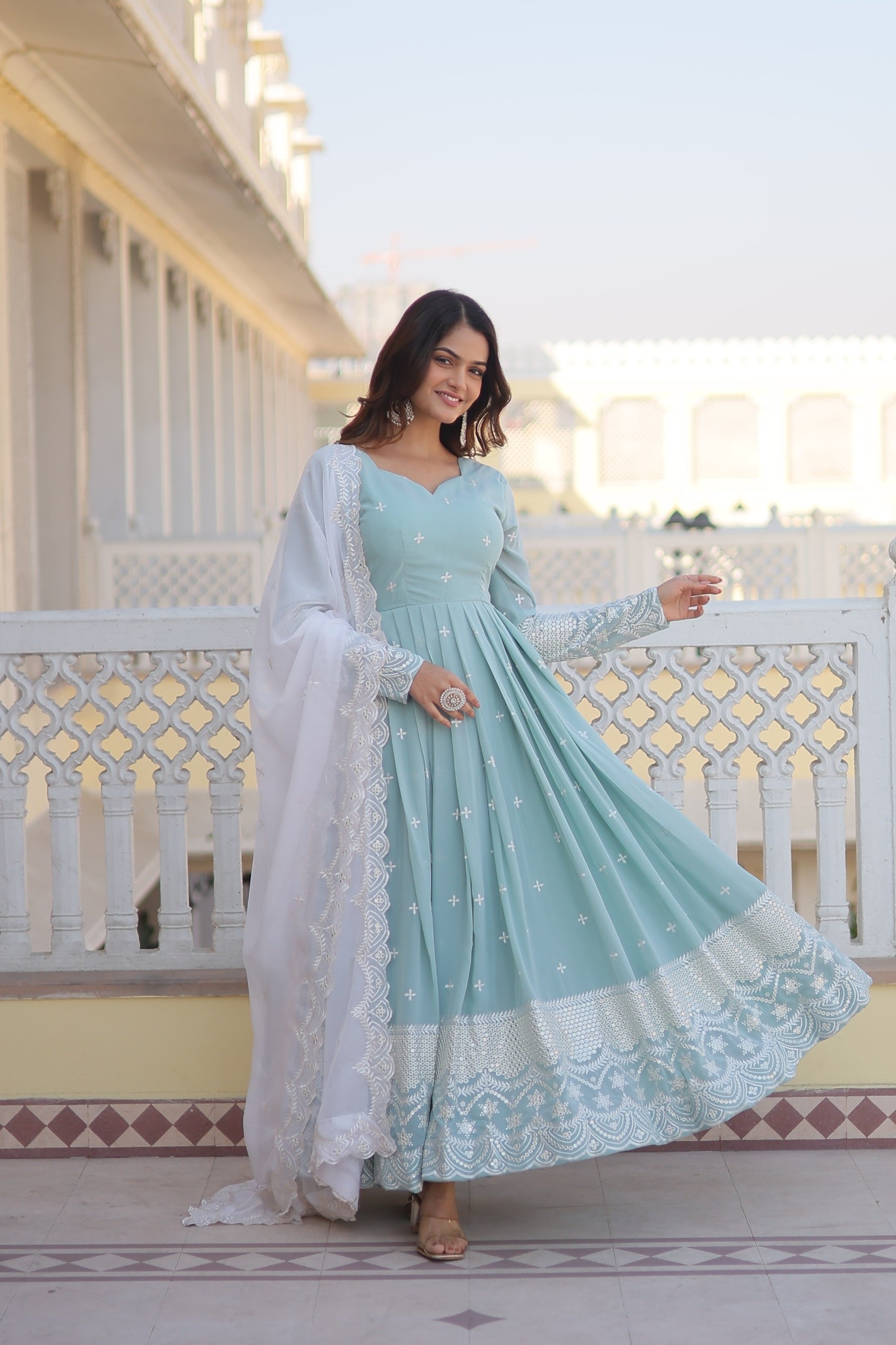 Stunning Sky Blue Color Georgette Anarkali Gown Secondary image