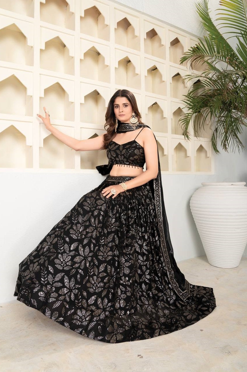 Premium Quality Black Color Faux Blooming Traditional Lehenga Choli Secondary image