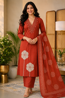 Pure Cotton Embroidered Mirror Work Suit Set