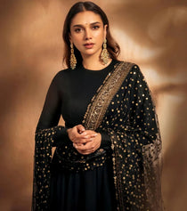 Black Rayon Embroidered Anarkali Suit Set