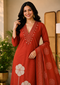 Pure Cotton Embroidered Mirror Work Suit Set