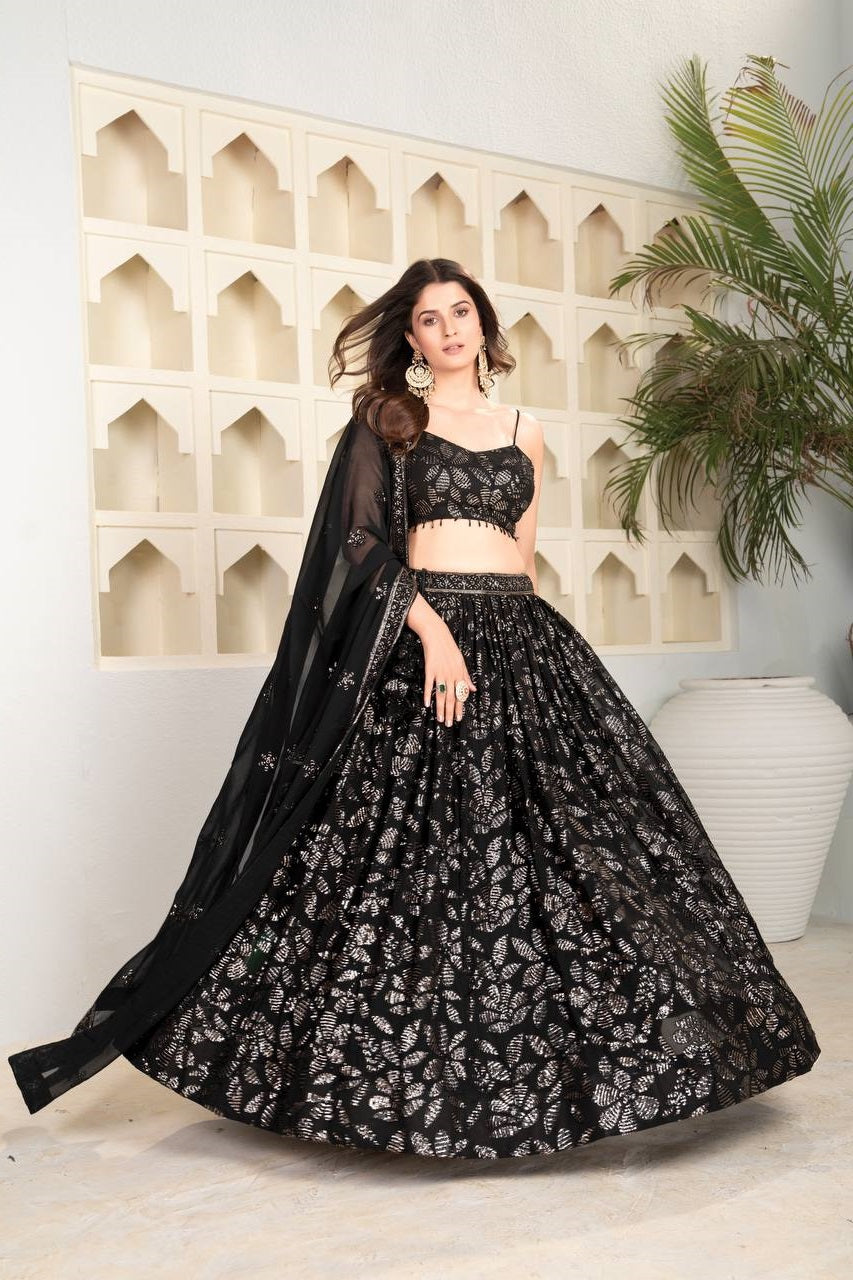 Premium Quality Black Color Faux Blooming Traditional Lehenga Choli