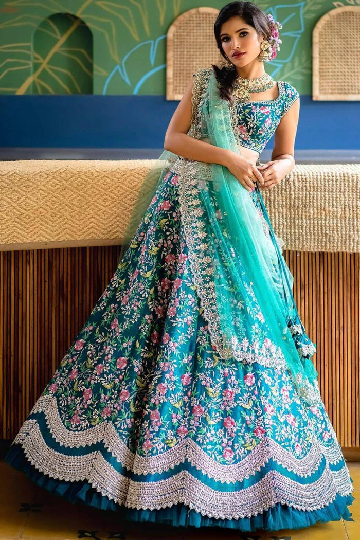 Function Wear Heavy Work Aqua Color Lehenga Choli Main image