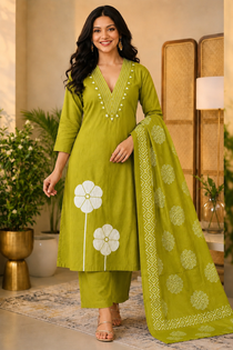 Pure Cotton Embroidered Mirror Work Suit Set