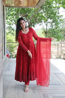 Maroon Georgette Sequin Embroidered Anarkali Suit Set