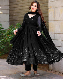 Navy Blue Georgette Embroidered Anarkali Suit Set