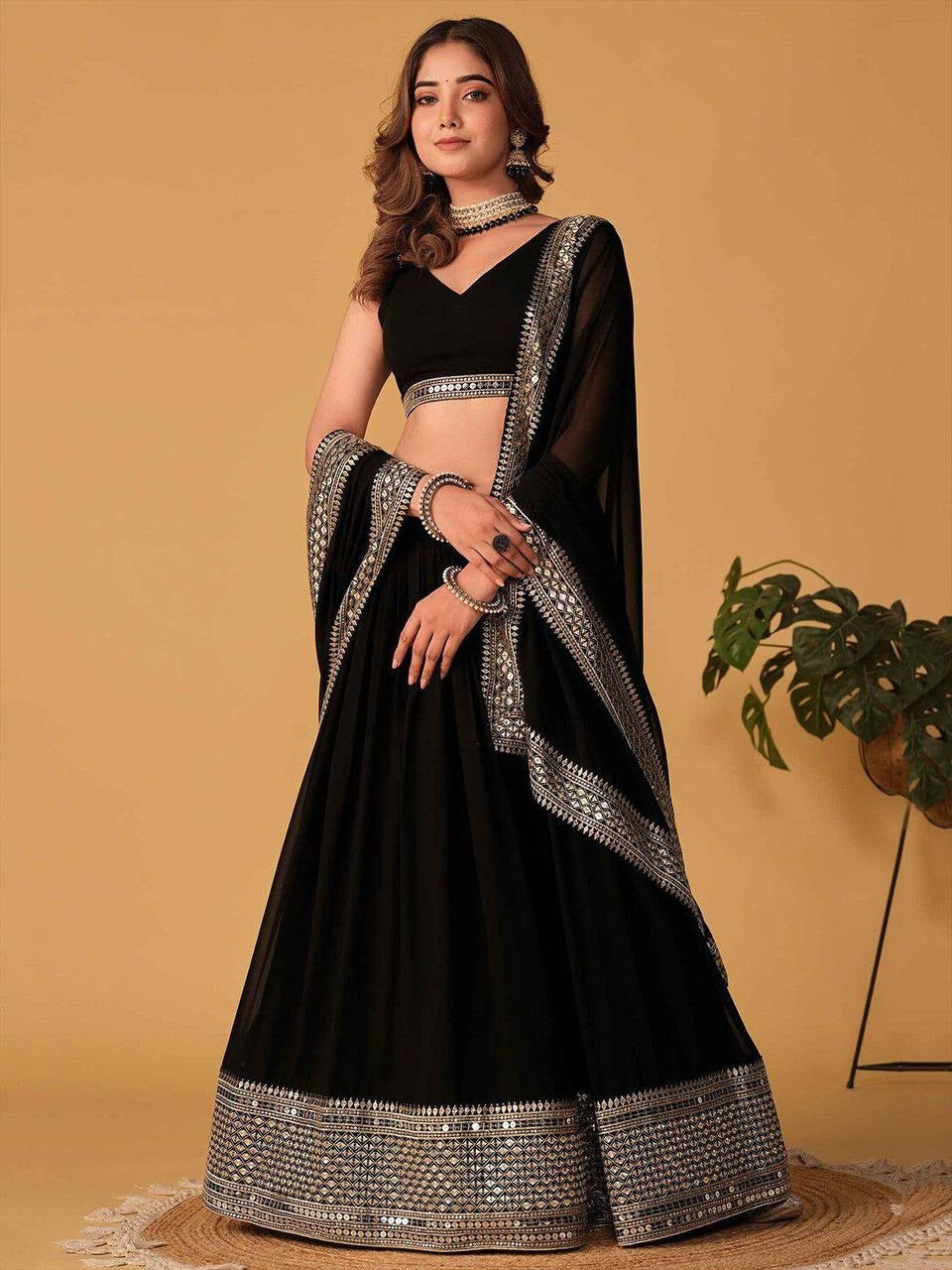 Beautiful Black Color Embroidered Premium Lehenga Choli TD-6027