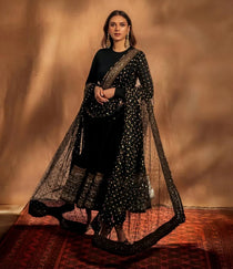Black Rayon Embroidered Anarkali Suit Set with Georgette Dupatta