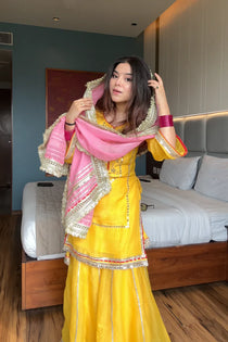 Yellow Faux Blooming Embroidered Sharara Suit Set