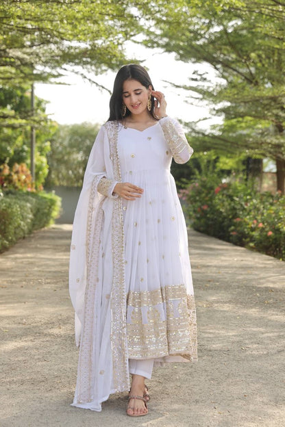 Classic White Color Georgette Sequins Embroidery Anarkali Suit Set TD-6023