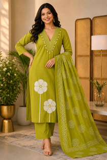 Pure Cotton Embroidered Mirror Work Suit Set