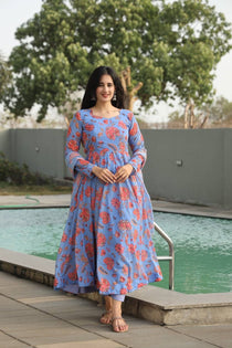 Sky Faux Georgette Digital Print Anarkali Suit Set