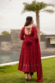 Georgette Embroidered Anarkali Suit Set