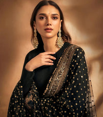 Black Rayon Embroidered Anarkali Suit Set