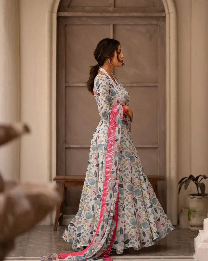 Unique Sinon Fabric Readymade Gown Suit Set