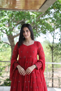 Maroon Georgette Sequin Embroidered Anarkali Suit Set