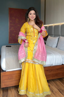 Yellow Faux Blooming Embroidered Sharara Suit Set