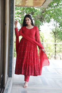 Maroon Georgette Sequin Embroidered Anarkali Suit Set