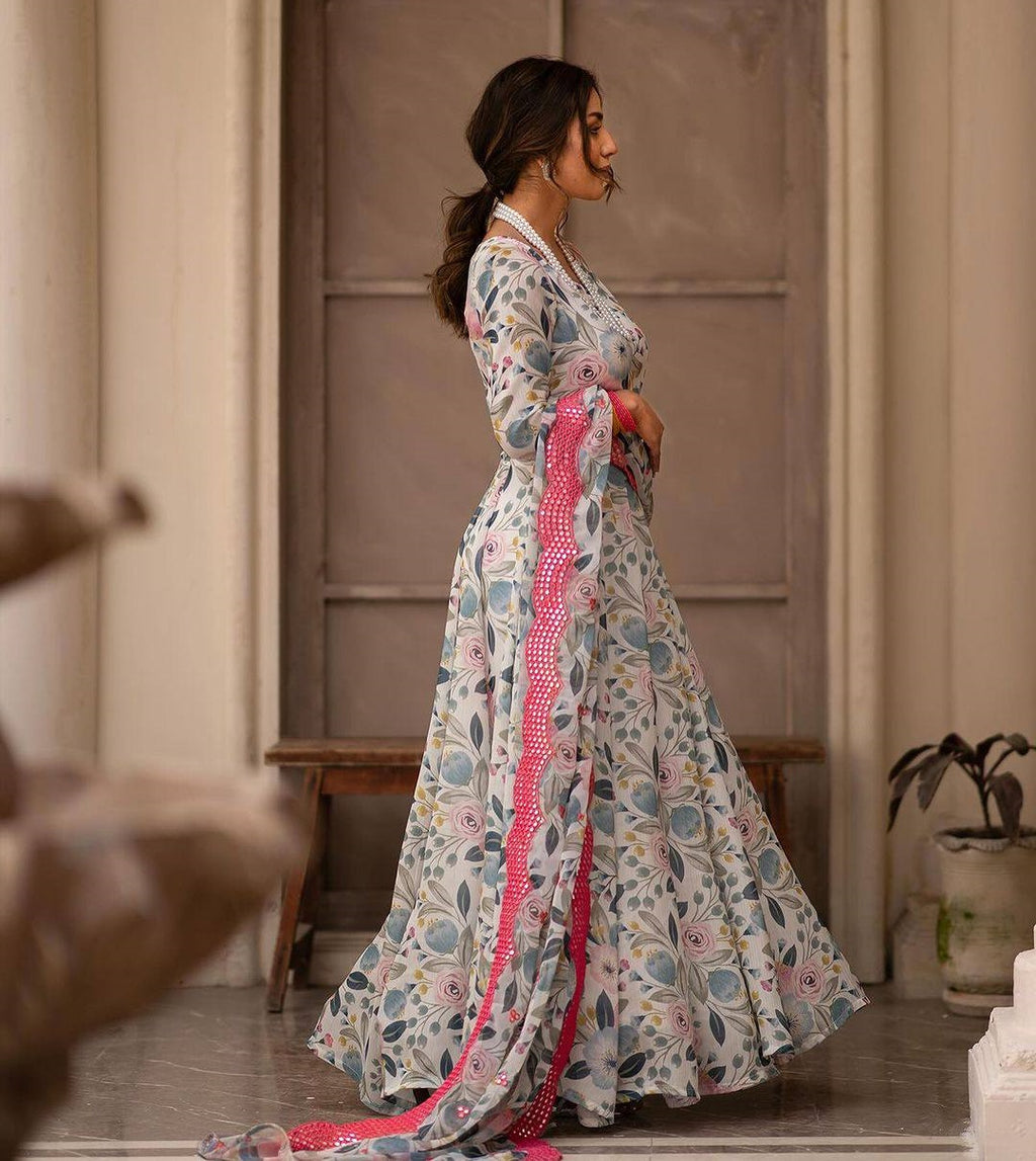 Unique Sinon Fabric Readymade Gown Suit Set