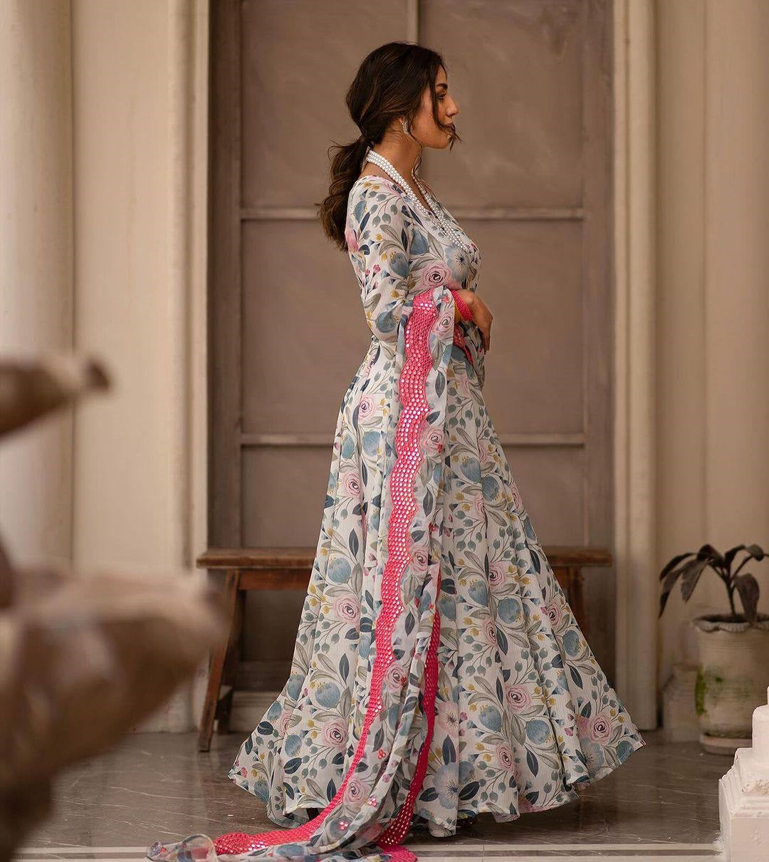Unique Sinon Fabric Readymade Gown Suit Set
