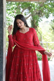 Maroon Georgette Sequin Embroidered Anarkali Suit Set