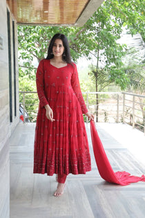 Maroon Georgette Sequin Embroidered Anarkali Suit Set