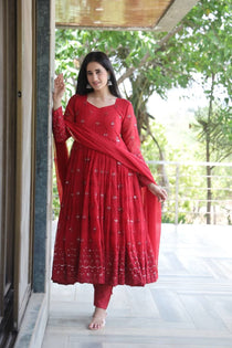 Maroon Georgette Sequin Embroidered Anarkali Suit Set