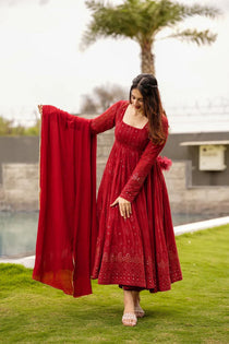 Georgette Embroidered Anarkali Suit Set