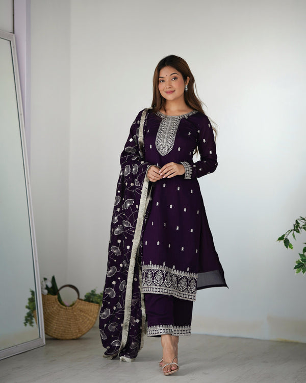 Presenting Rangoli Silk Jari Work Wine Color Kurta Suit KB-276
