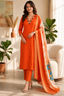 Orange Roman Silk Hand Work Kurta Pant Dupatta Set with Heavy Lichi Silk Jacquard Dupatta