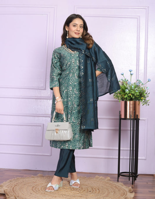 Fantastic Modal Silk Green Color V Neck Kurti With Pent GC-1057