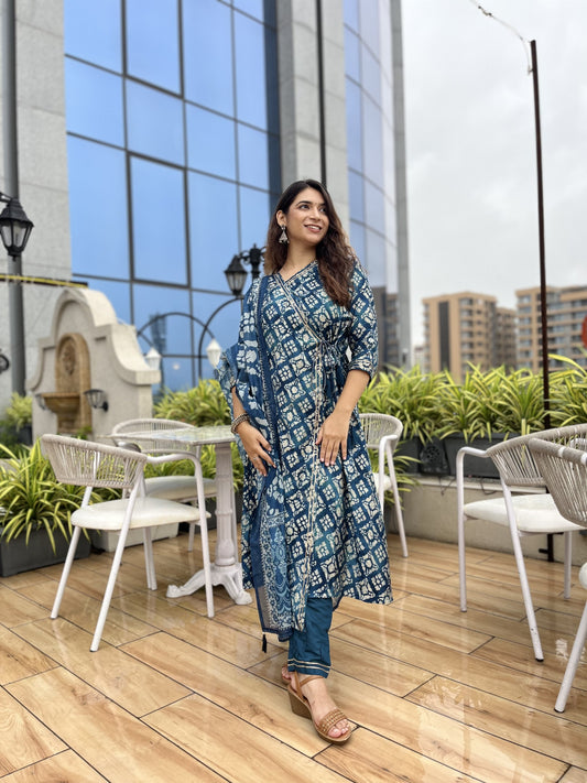 Alluring Modal Silk Blue Color Angarkha Kurti With Pent GC-1084