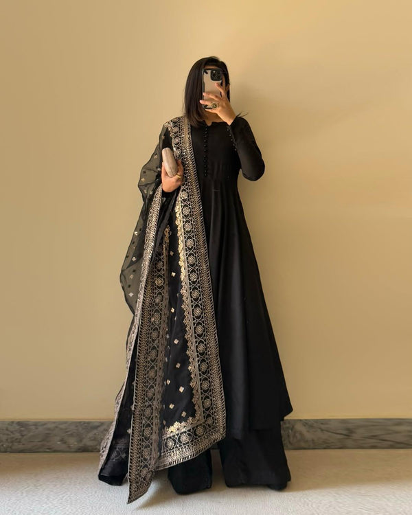 Festive Wear Fox Georgette Black Color Long Gown KB-281
