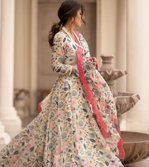 Off White Sinon Floral Print Kali Cut Anarkali Set