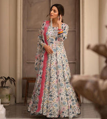 Off White Sinon Floral Print Kali Cut Anarkali Set