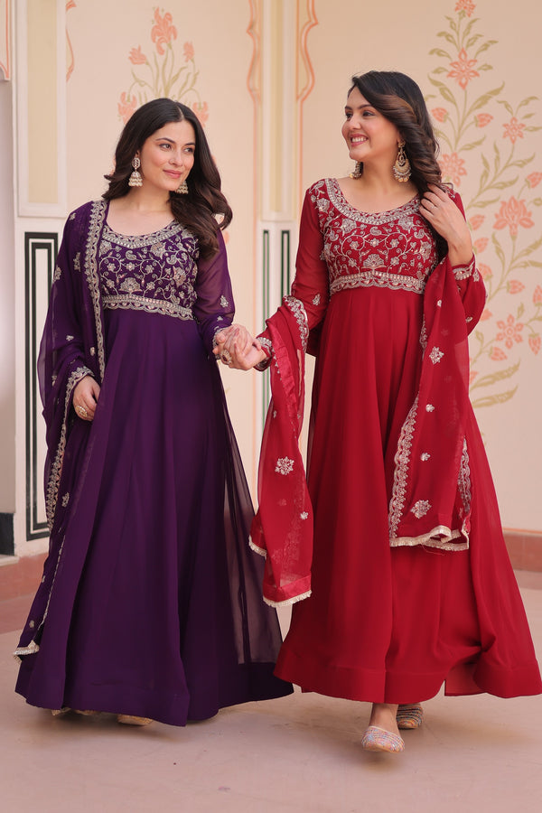 Purple & Purple Color Beads With Embroidery Work Designer Gown KA-1192