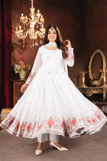 White Multithread Sequin Embroidered Anarkali Suit Set