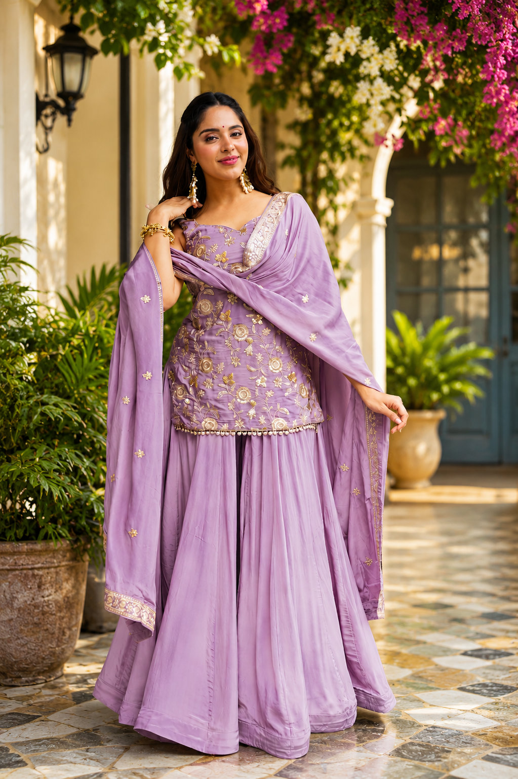 Lavender Sequin Zari Work Sharara Suit Set