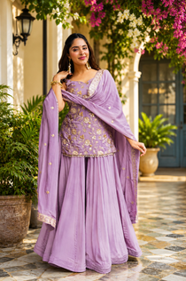 Lavender Sequin Zari Work Sharara Suit Set