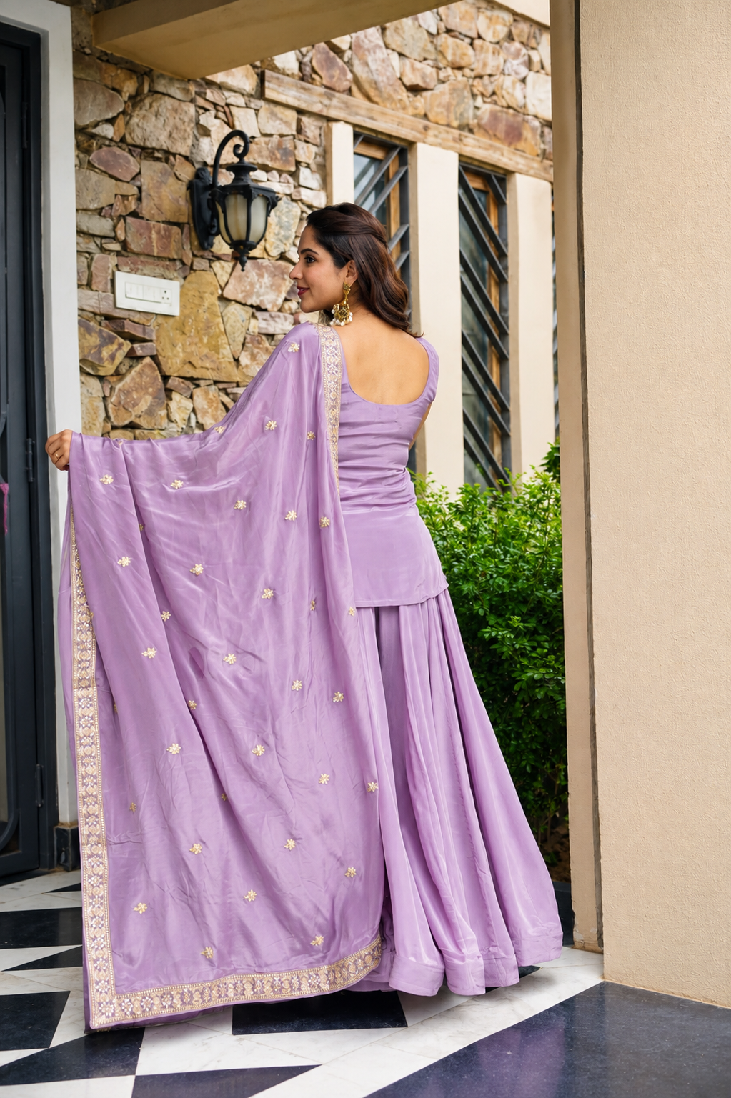 Lavender Sequin Zari Work Sharara Suit Set