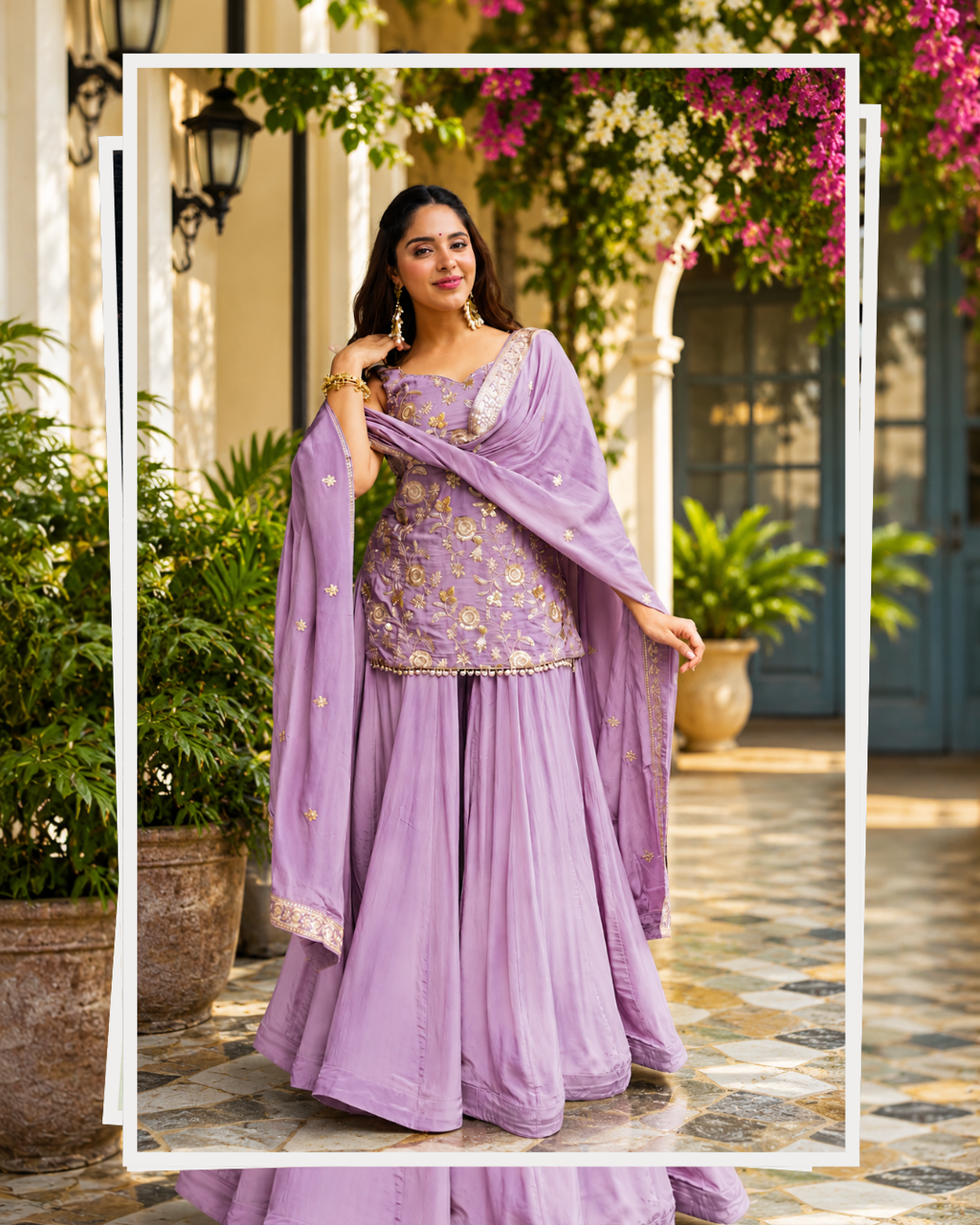 Lavender Sequin Zari Work Sharara Suit Set