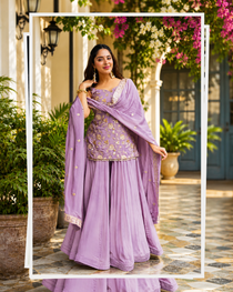Lavender Sequin Zari Work Sharara Suit Set
